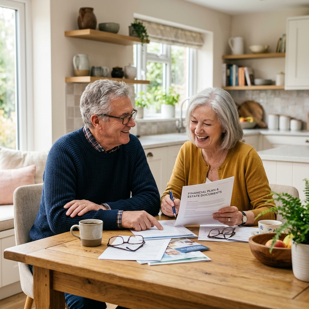 Happy senior couple reviewing Medicare plans
